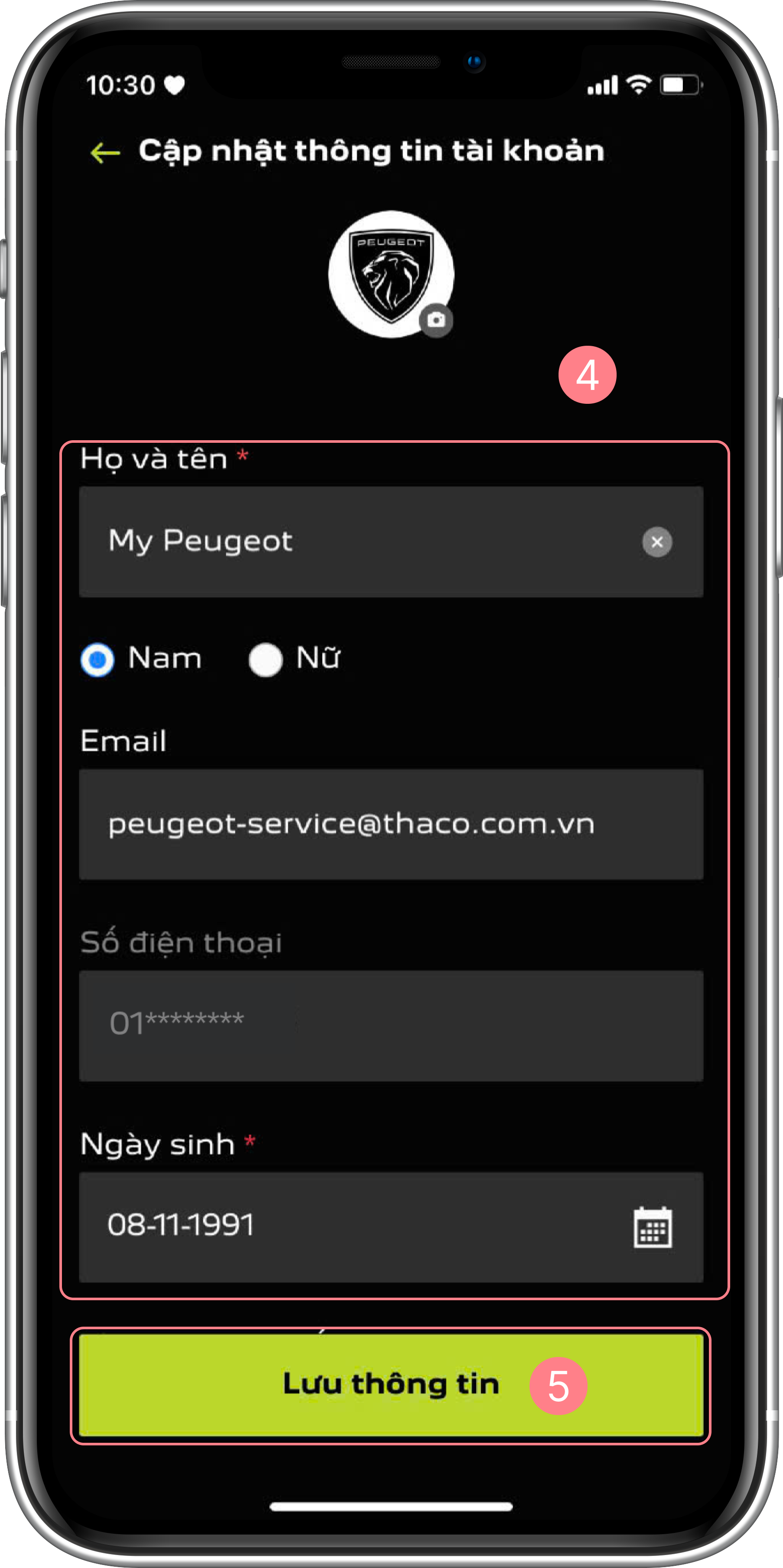 Cập nhật thông tin - Nhập thông tin