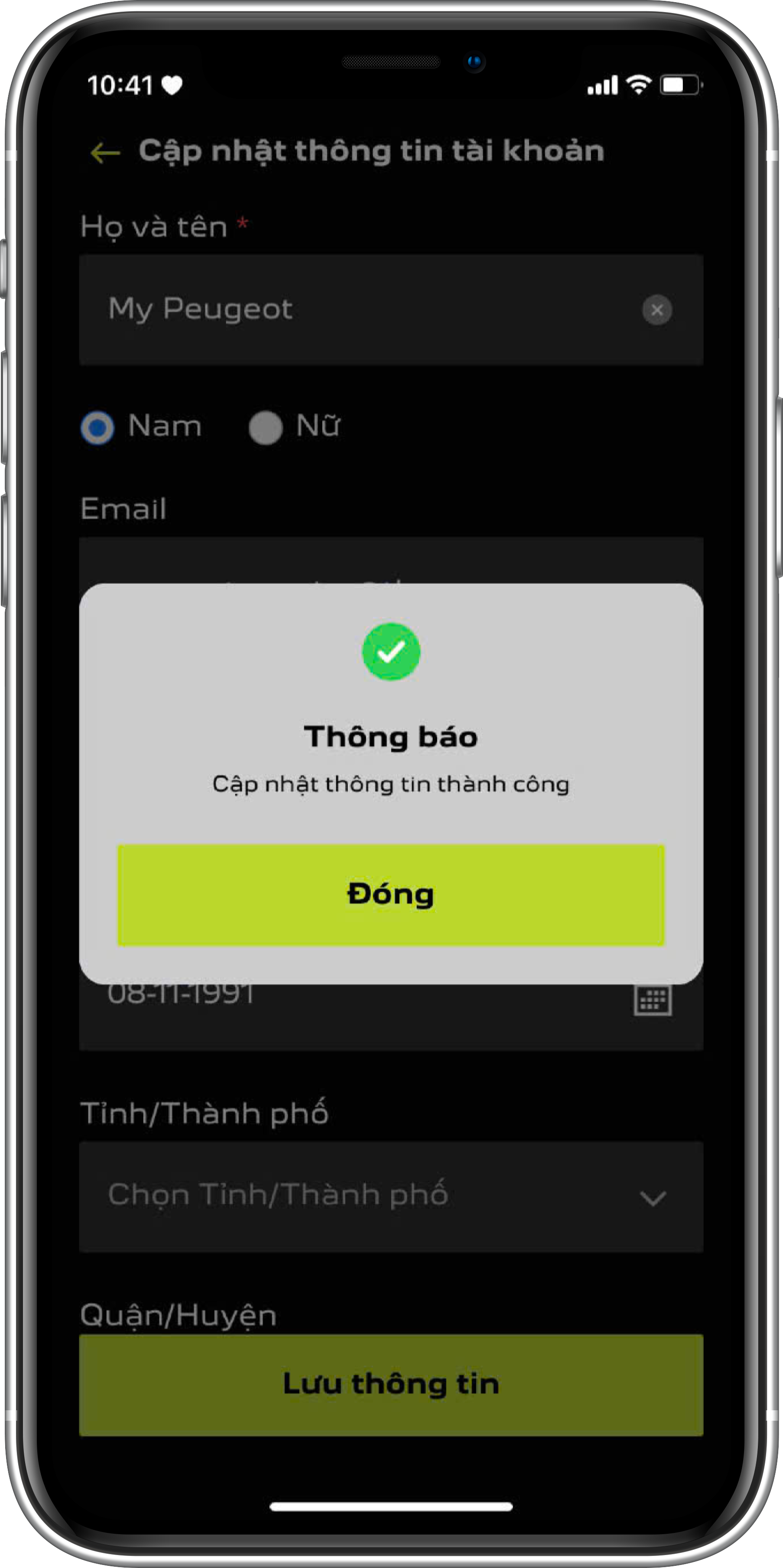 Thông báo cập nhật thành công