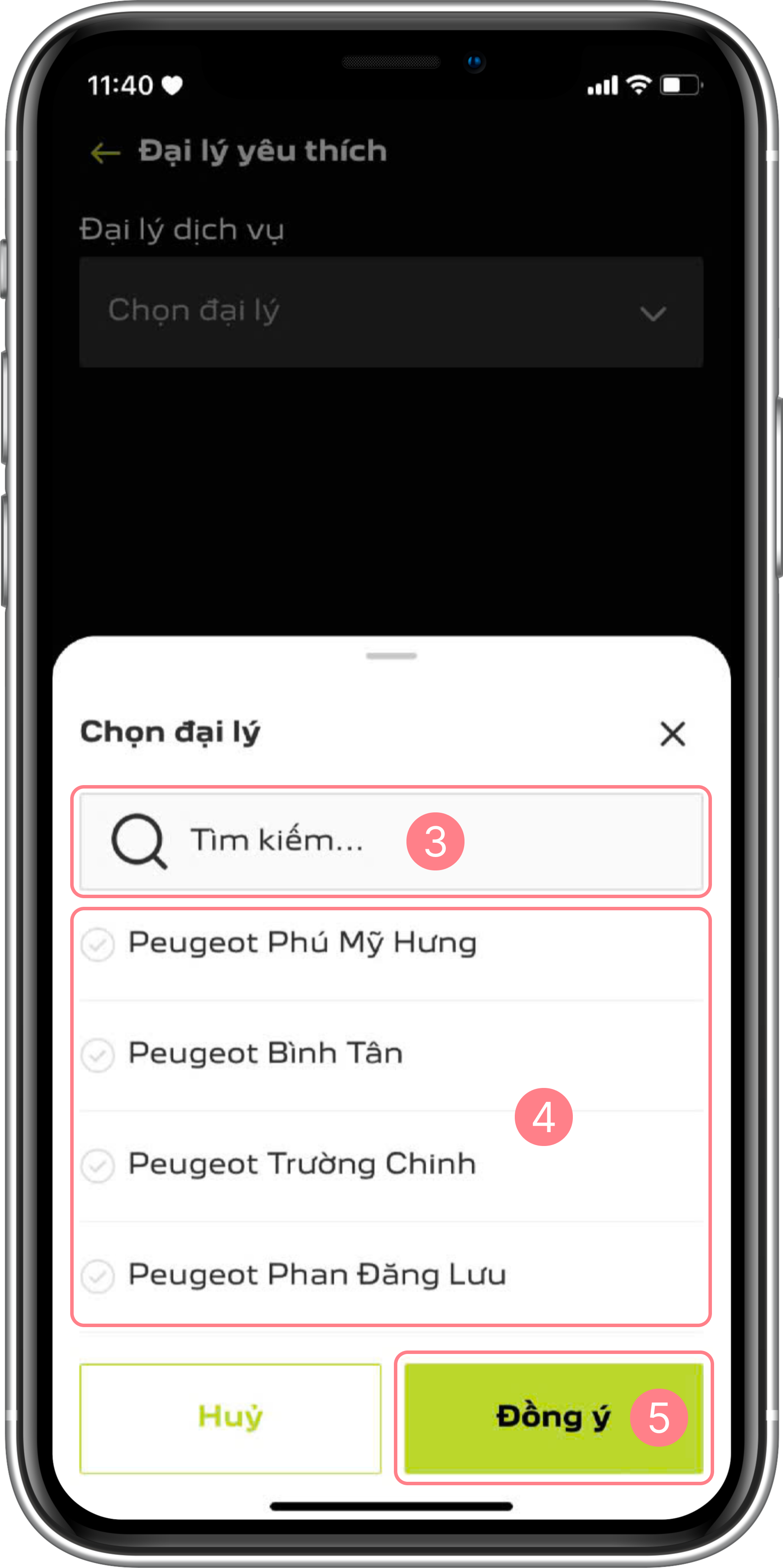 Dropdown chọn đại lý