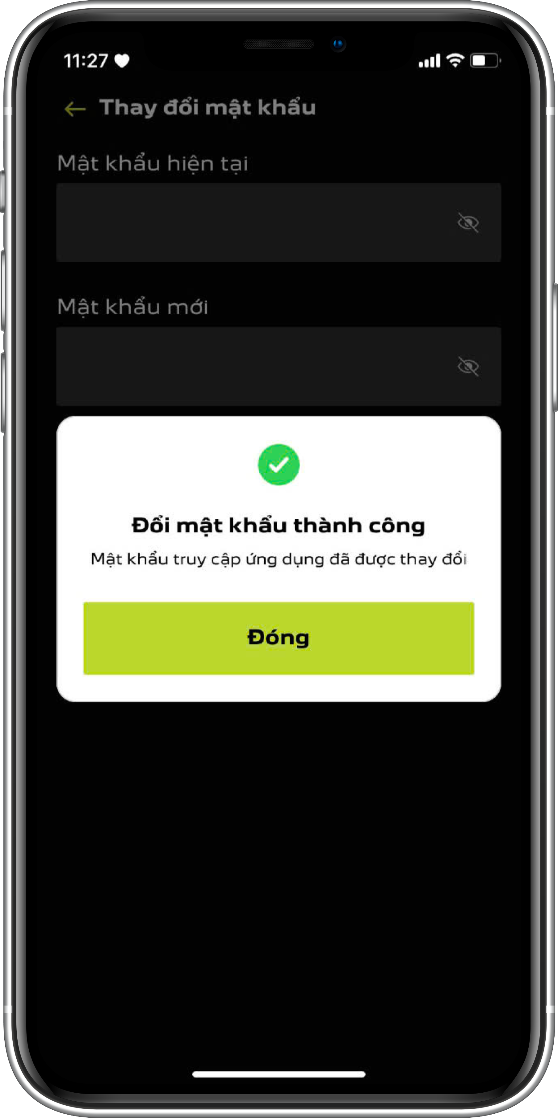 Thông báo thay đổi mật khẩu thành công