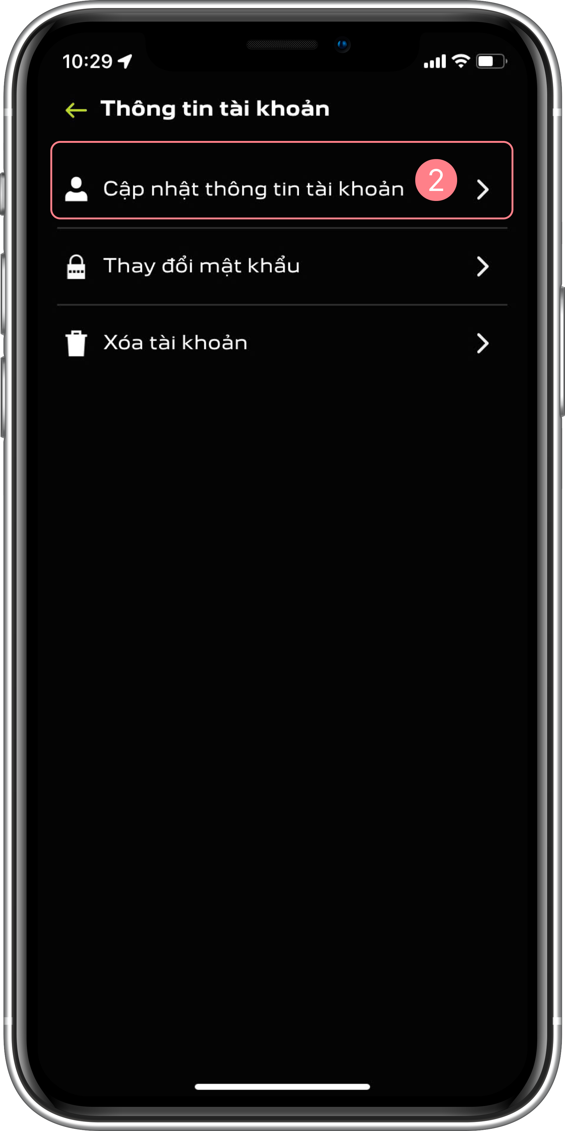 Thông tin tài khoản - Chọn Cập nhật