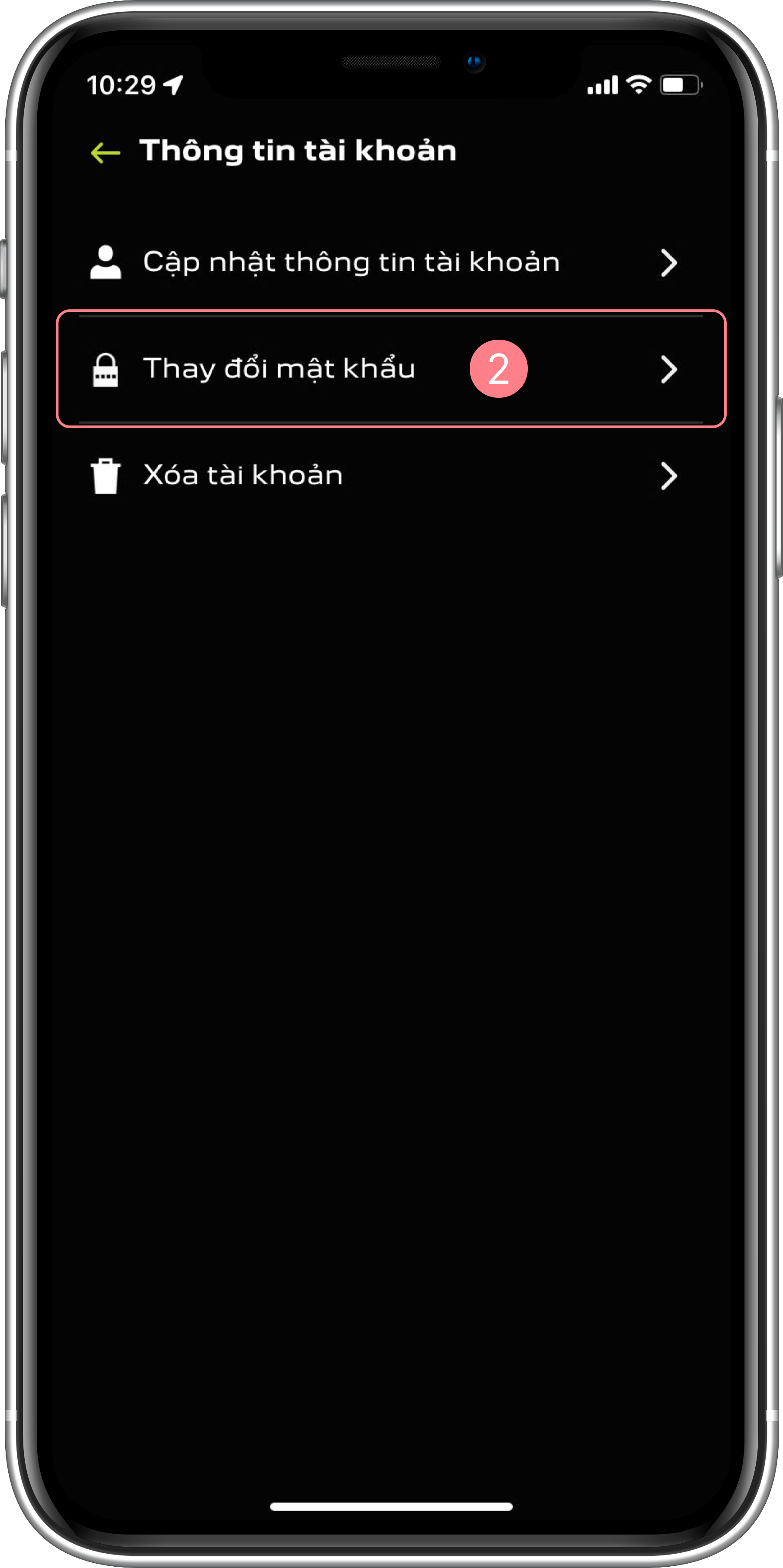 Thông tin tài khoản - Chọn Thay đổi mật khẩu