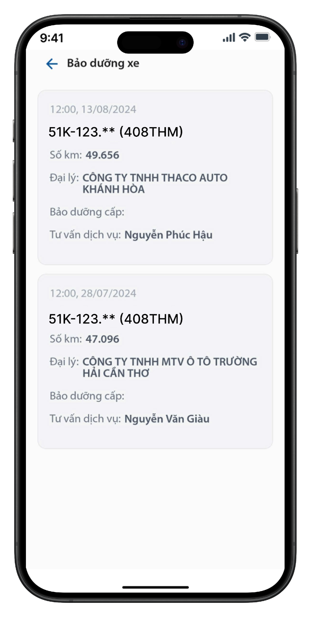 Lịch sử bảo dưỡng