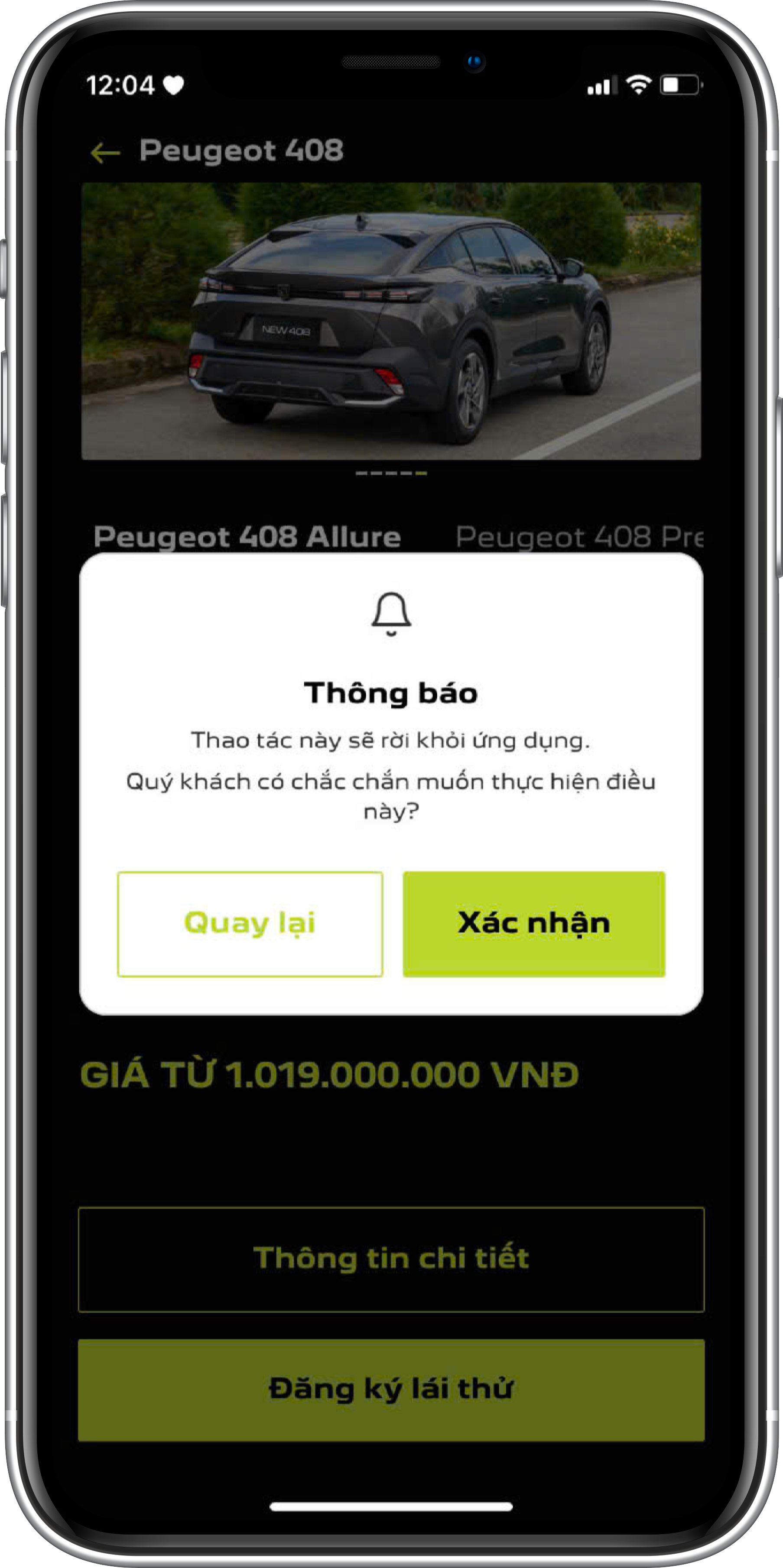 Popup xác nhận xem thông tin chi tiết