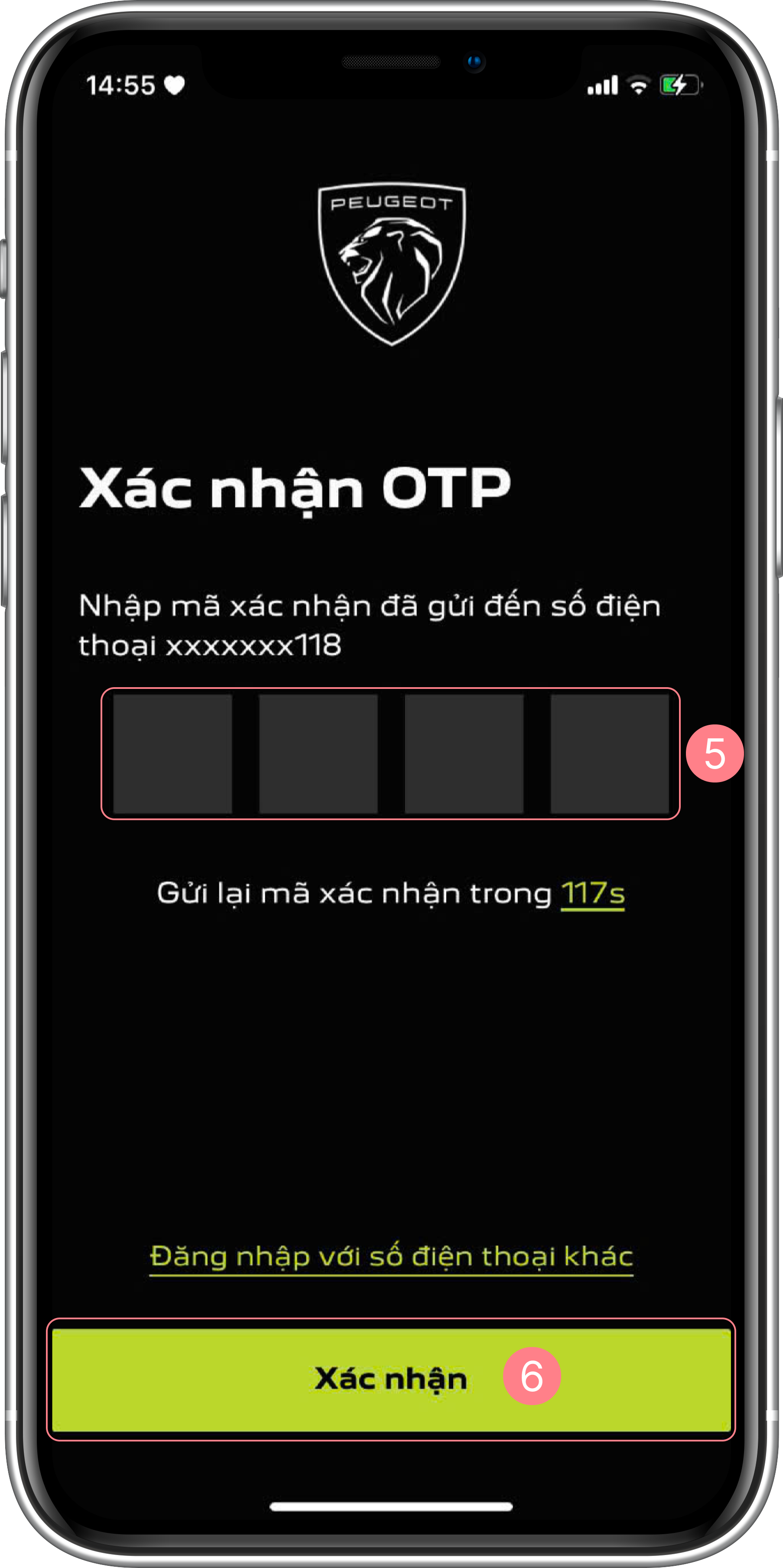 Màn hình xác nhận OTP