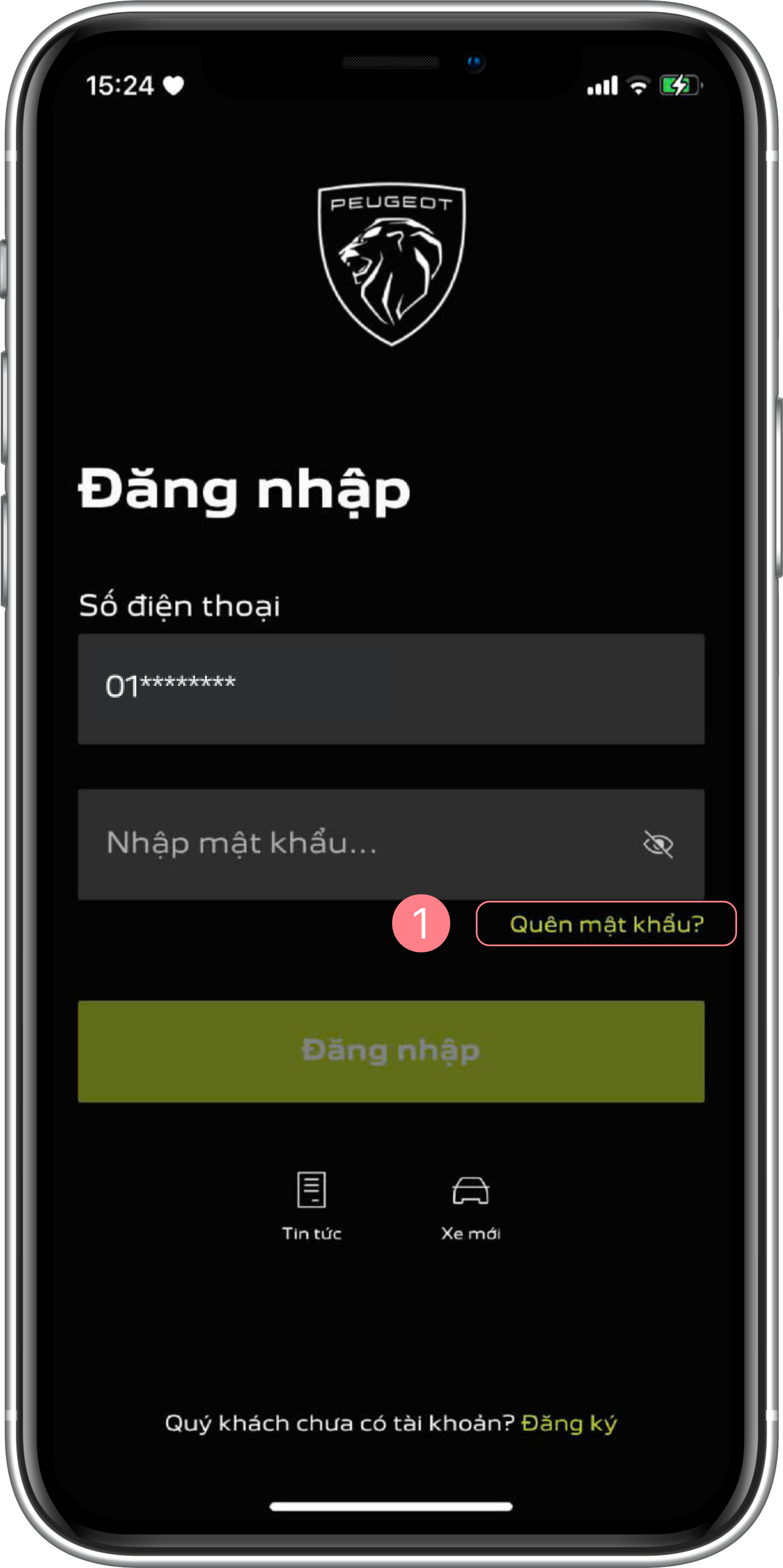 Màn hình quên mật khẩu - Bước 1