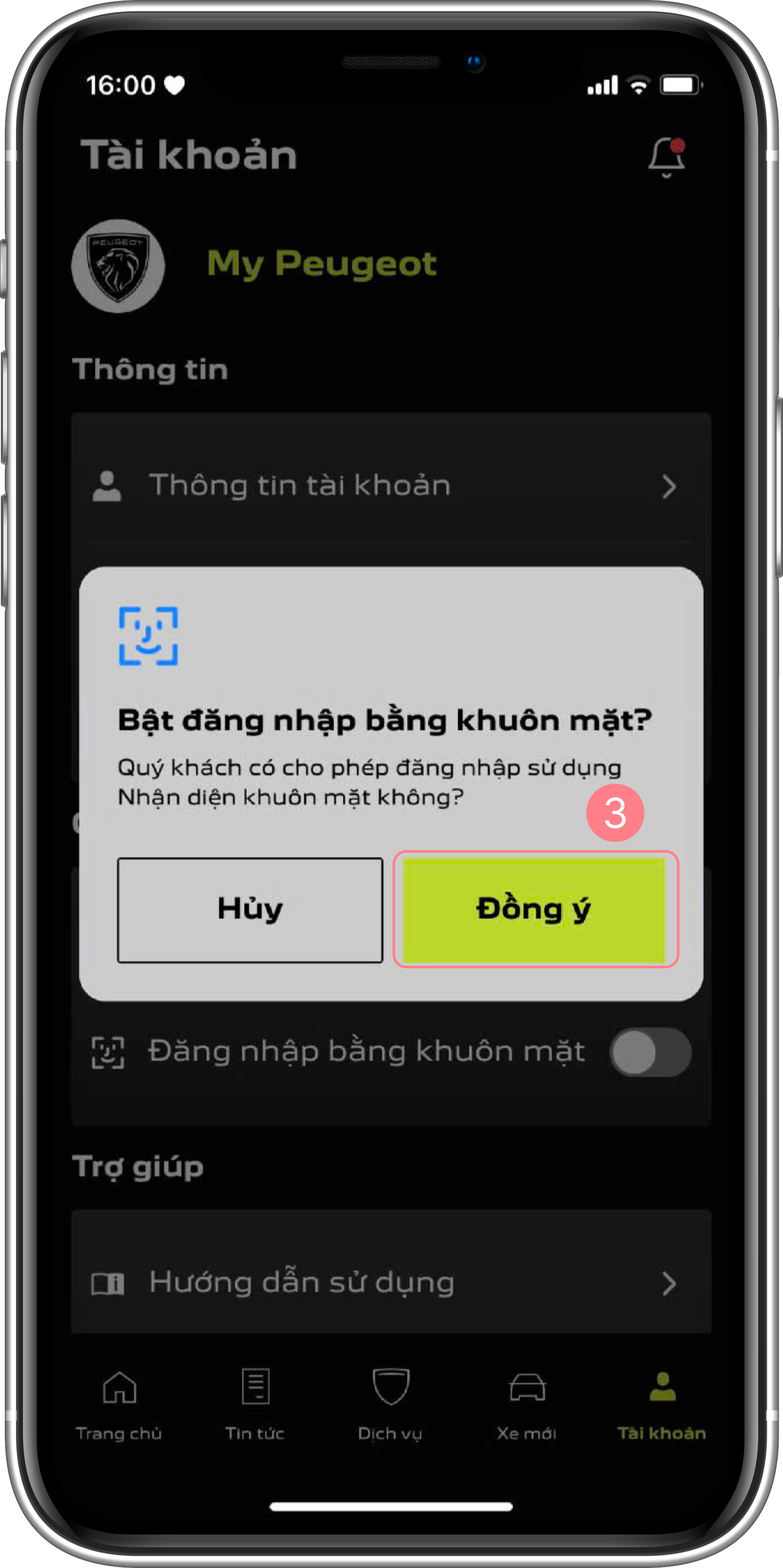 Popup xác nhận đăng nhập bằng khuôn mặt