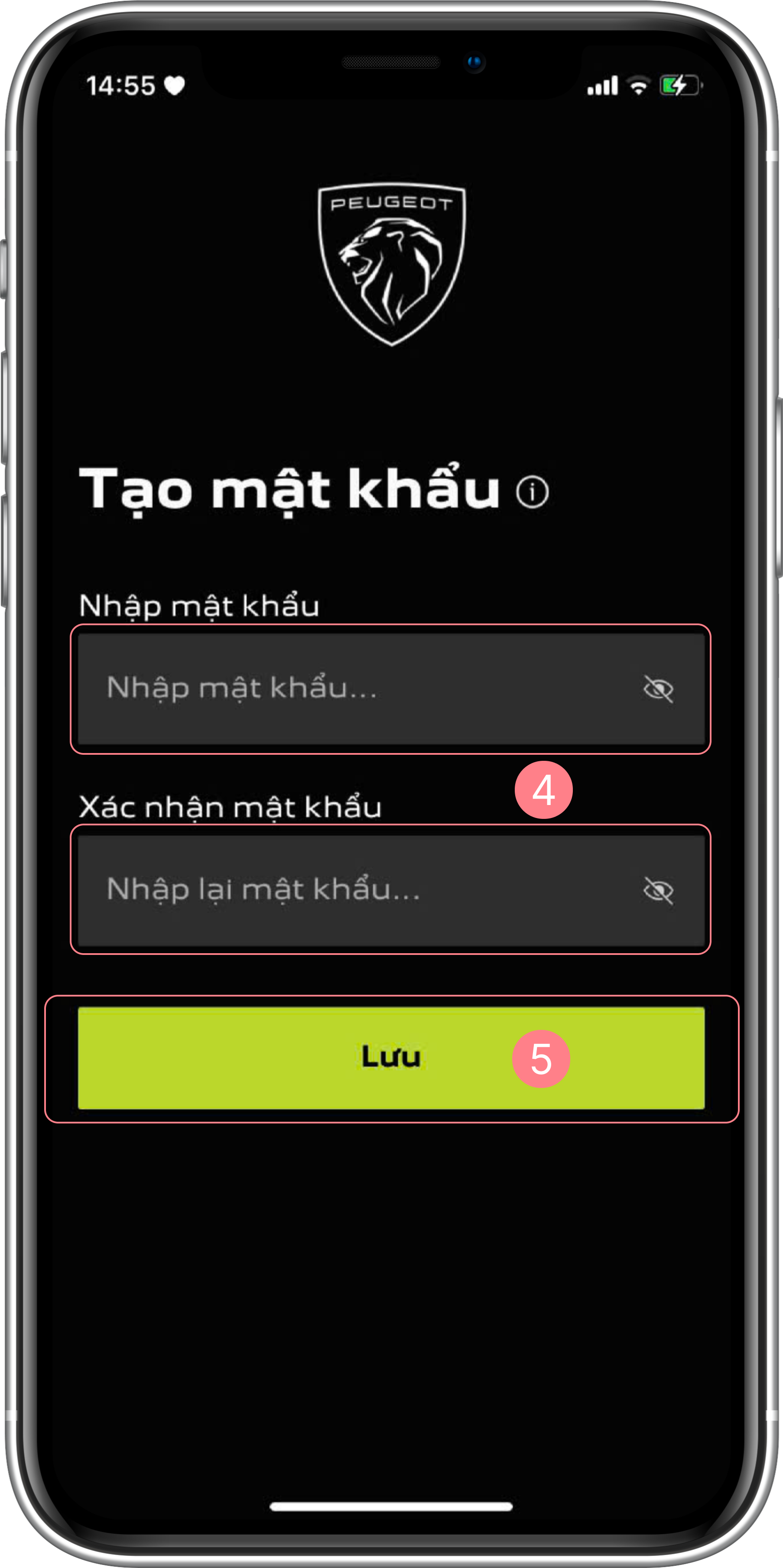 Màn hình tạo mật khẩu mới