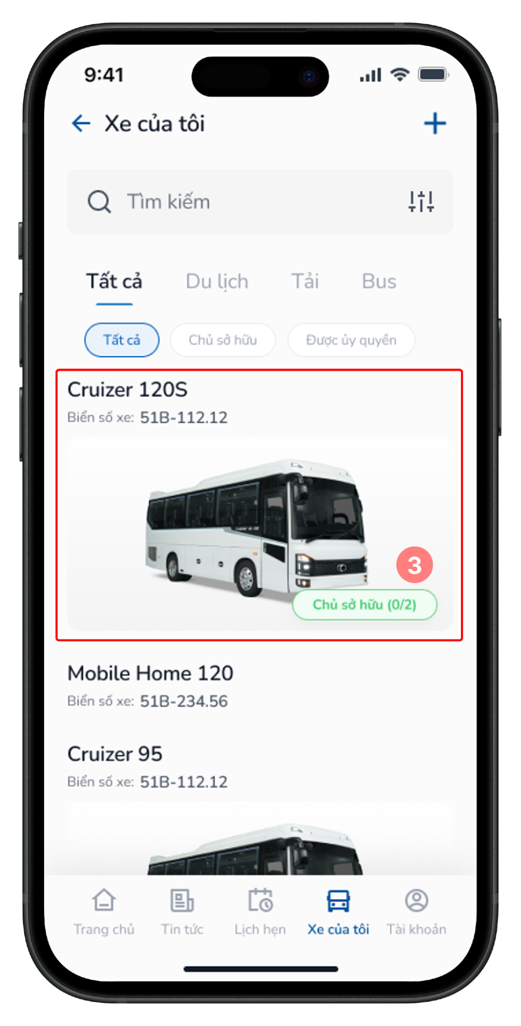 Chọn xe có trạng thái chủ sở hữu