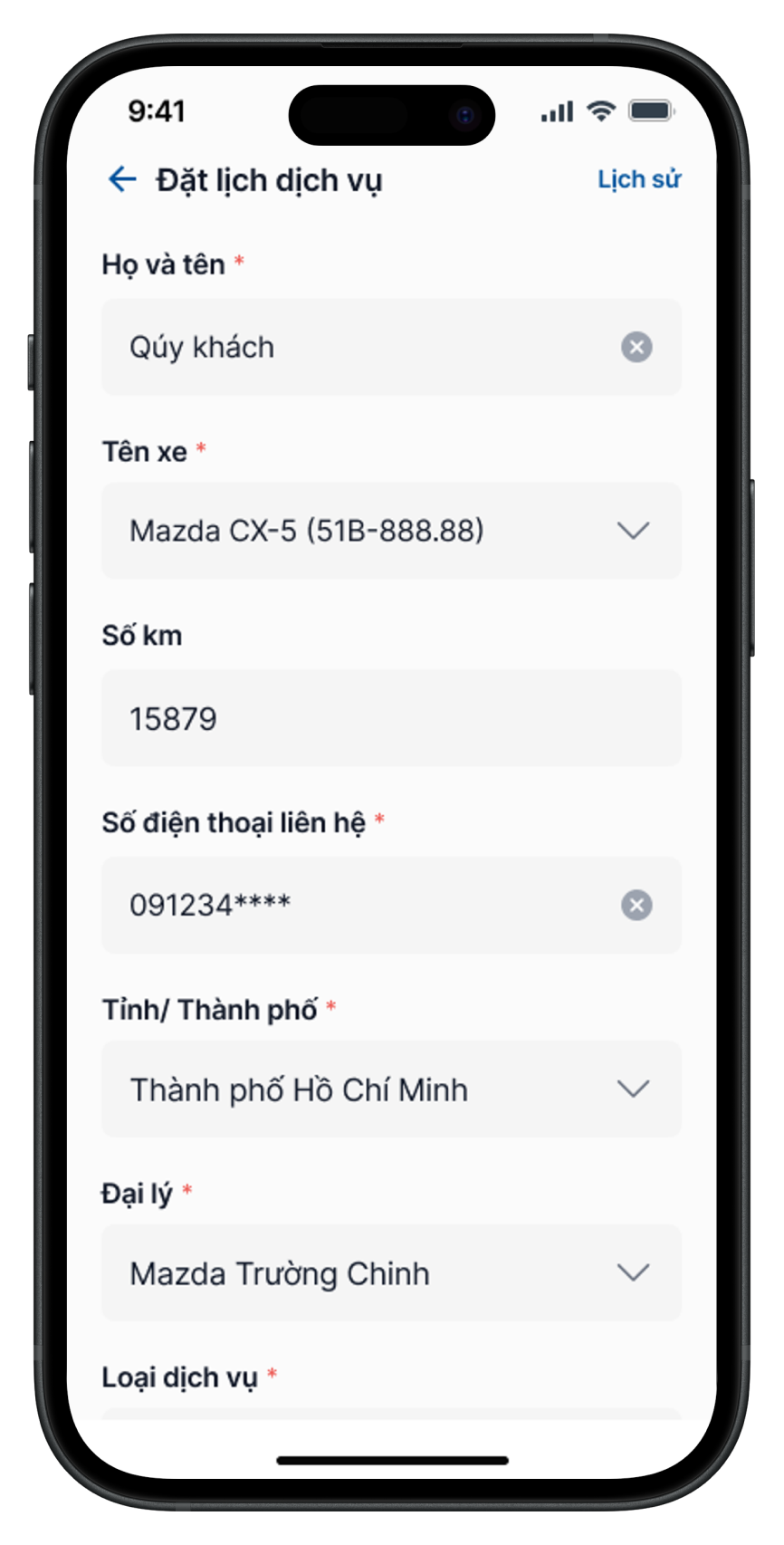 Đặt lịch dịch vụ