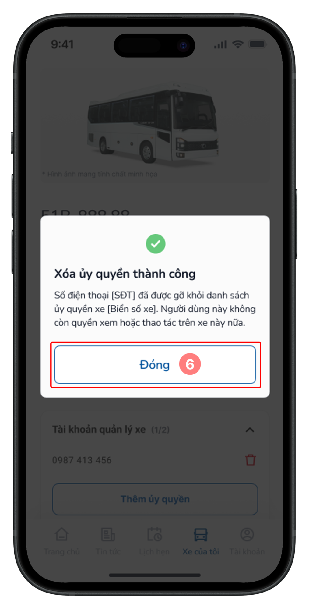 Thông báo xóa ủy quyền thành công