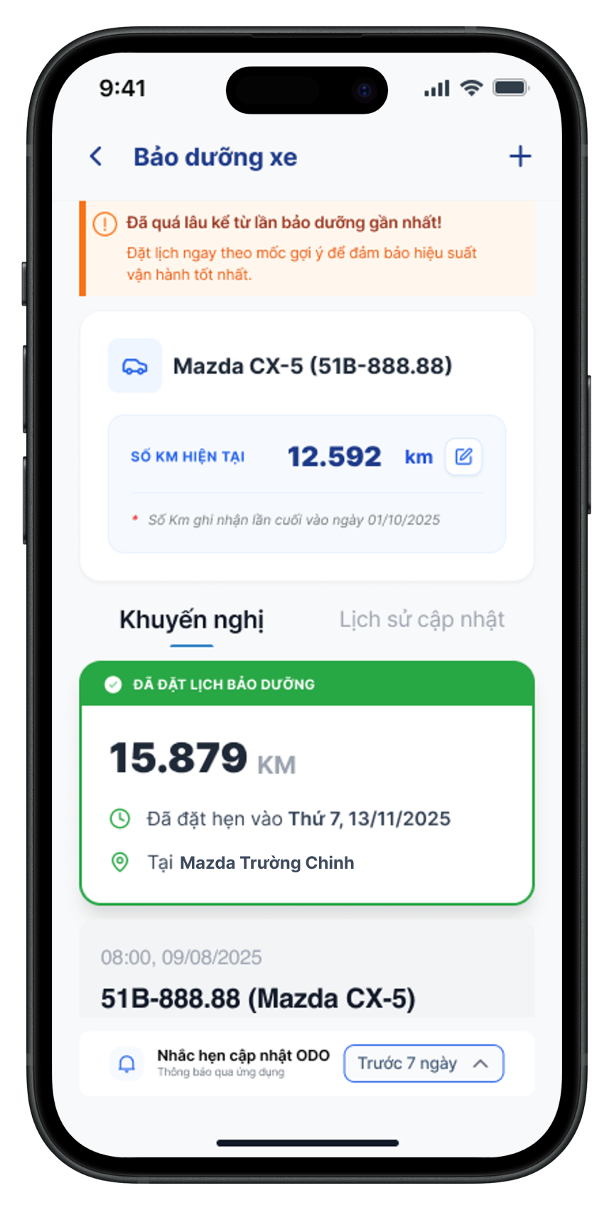 Trạng thái đã đặt lịch bảo dưỡng