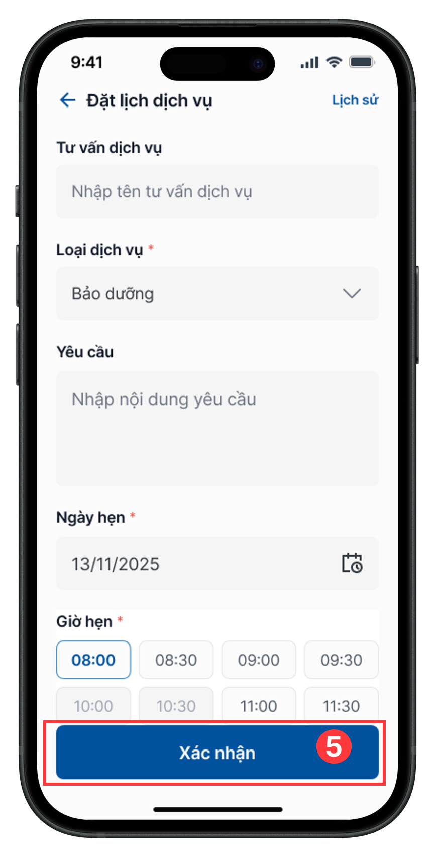 Xác nhận đặt lịch dịch vụ