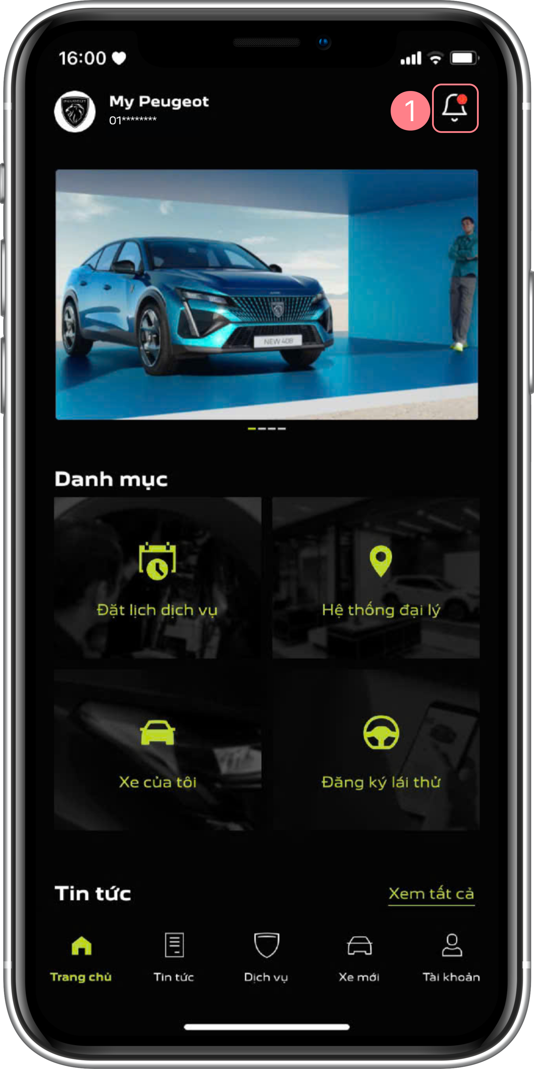 Trang chủ - Biểu tượng thông báo