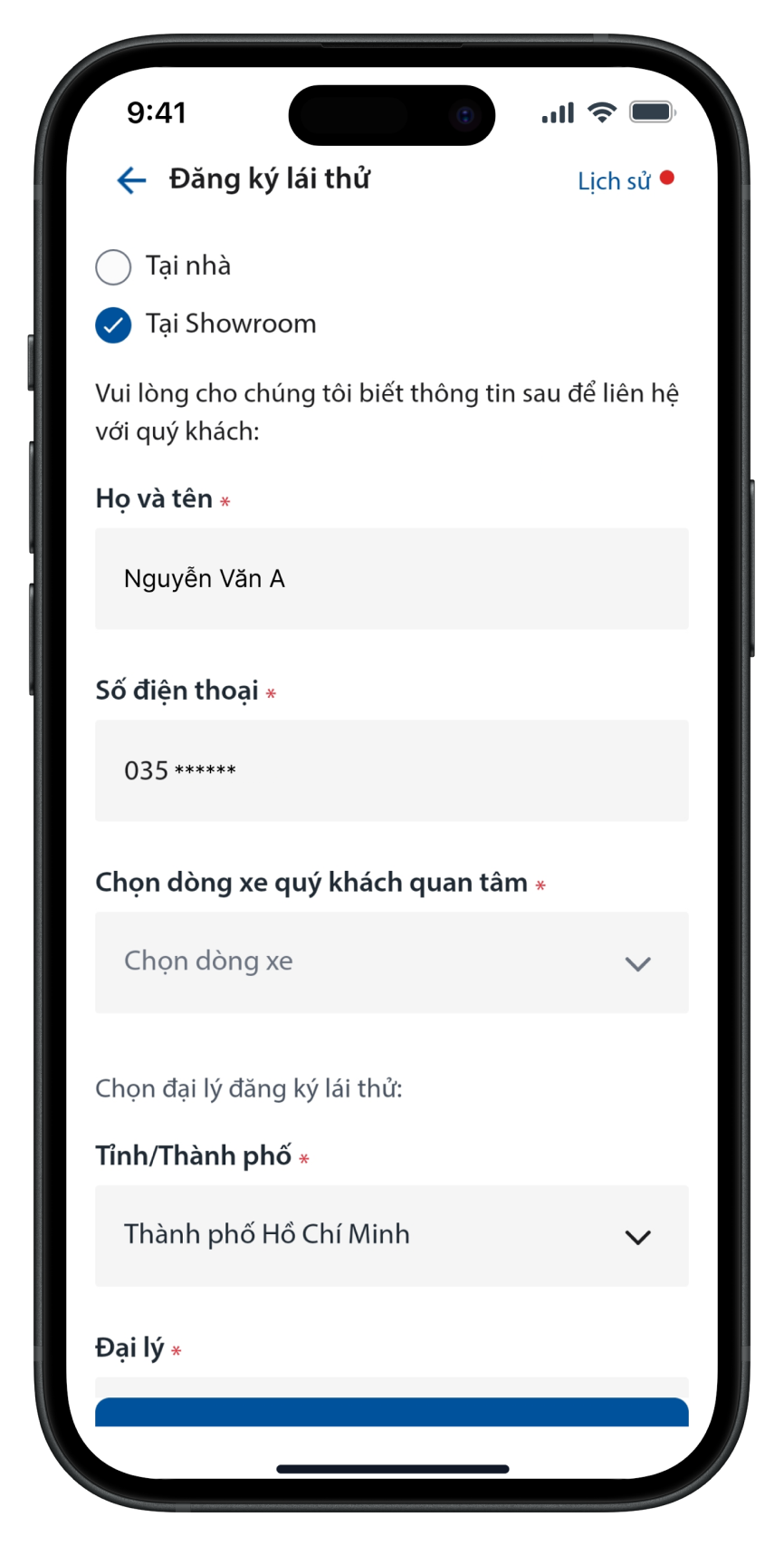 Tại Trang chủ chọn Đặt lịch dịch vụ