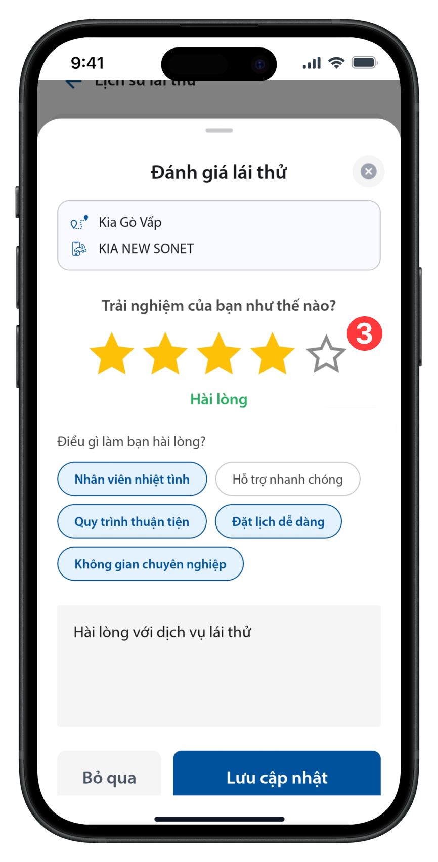 Cập nhật thông tin đánh giá