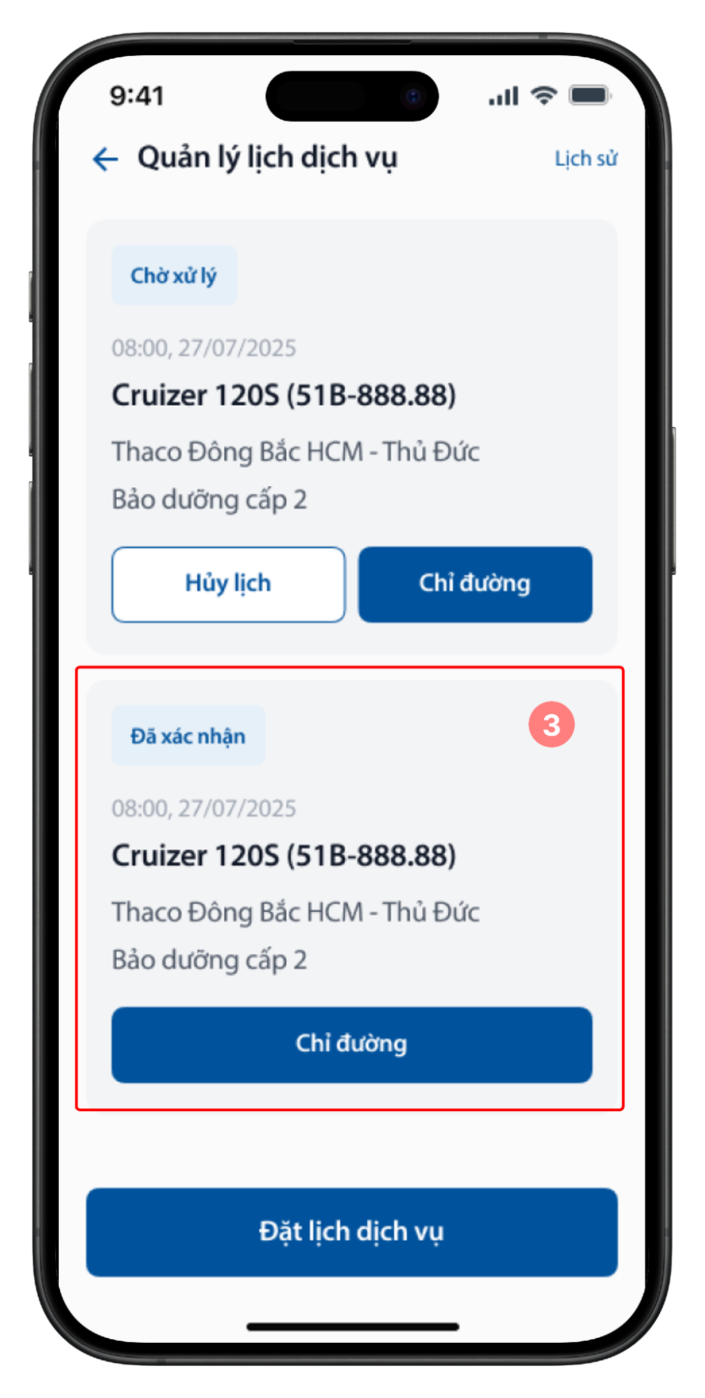 Chọn Lịch dịch vụ đã xác nhận