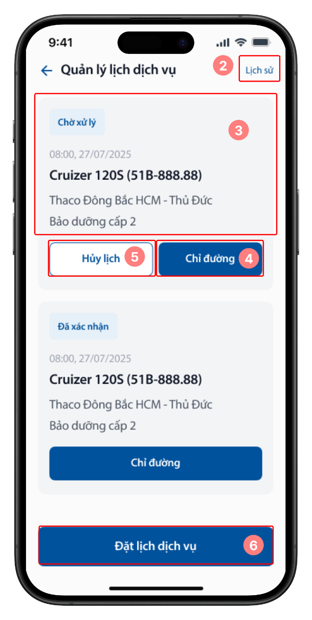 Màn hình Quản lý lịch dịch vụ